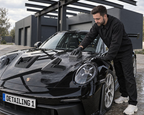 Detailing1 Dr. Wack A1 DER WAX SCHWAMM: Daniel verteilt Sprühwachs auf der Motorhaube (Desktop)
