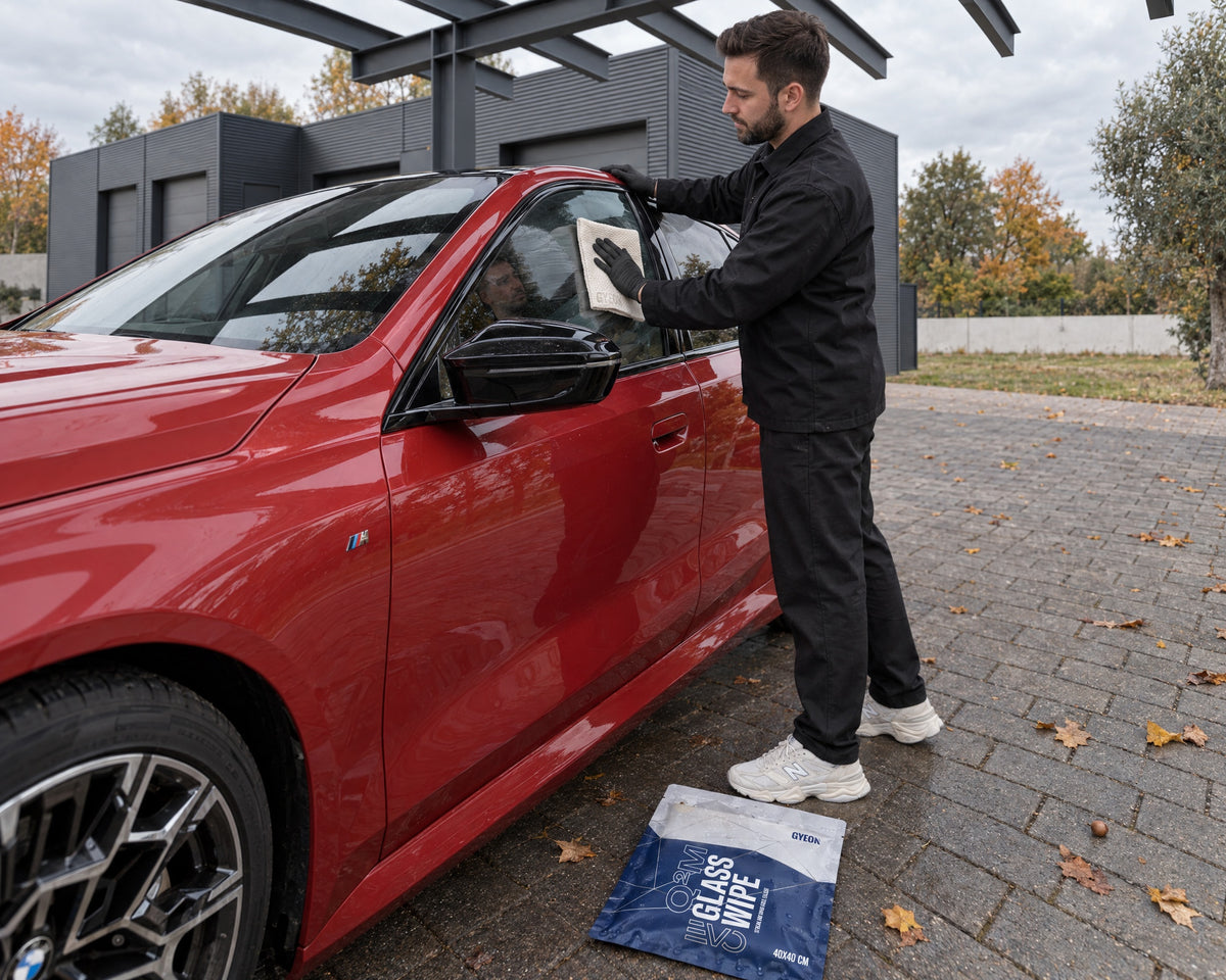 Detailing1 Hero: Microfibre towels — cleaning car windows streak-free (Desktop)
