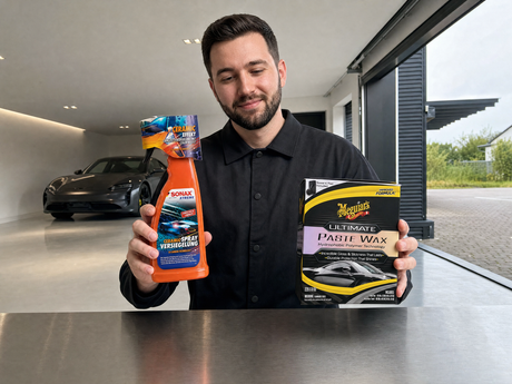 Daniel mit SONAX Spruehversiegelung und Meguiars Hartwachs in der Detailing1 Werkstatt