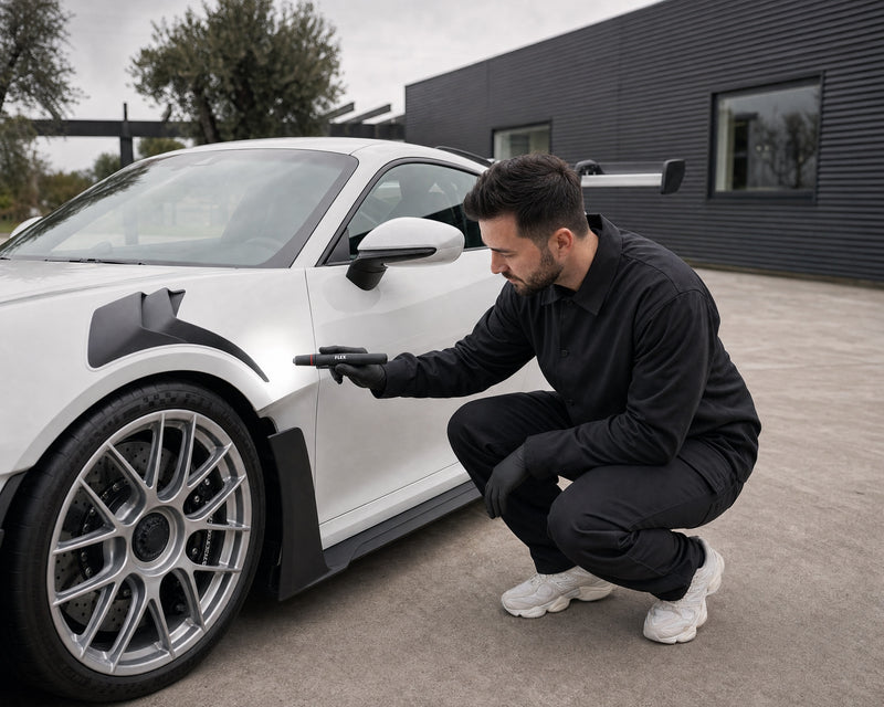 Detailing1 FLEX SF 150-P Swirl Finder: Lackkontrolle am weissen Porsche 911 (Desktop)