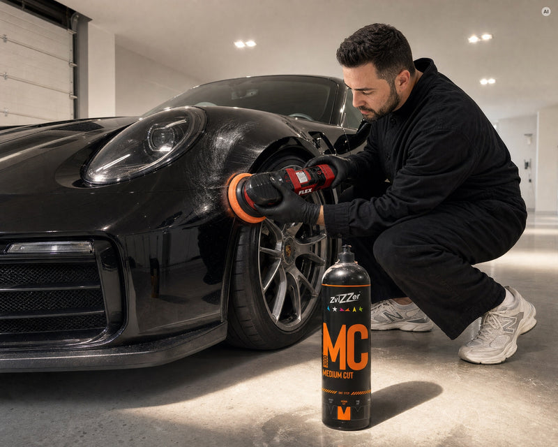 Detailing1 ZviZZer MC 3000 Medium Cut: Swirls aus schwarzem Porsche-Lack auspolieren (Desktop)