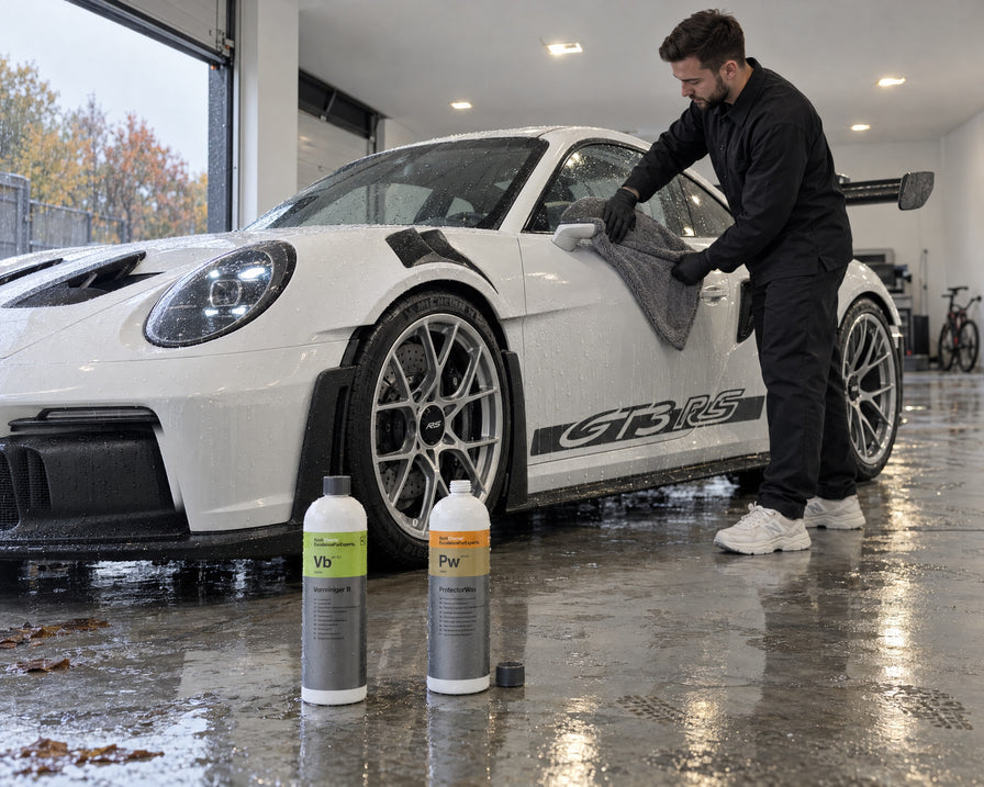 Detailing1 Spotlight: autumn wash with Koch-Chemie Vb and Pw, THE COLLECTION Aqua drying towel on a Porsche 911 GT3 RS