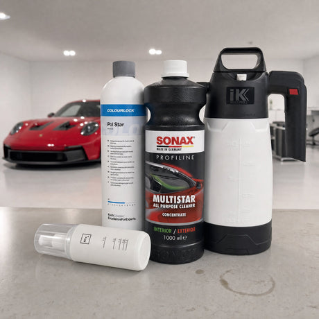 Detailing1 Auto-Reinigungsset "Innenraum" — SONAX PROFILINE MultiStar 1 Liter + COLOURLOCK „Pol Star“ 1 Liter + Foamer Bottle
